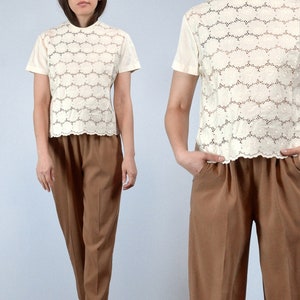 Lace Cutout Blouse - M to L | Floral Embroidered Eyelet Short Sleeve Button Back Top, Medium to Large