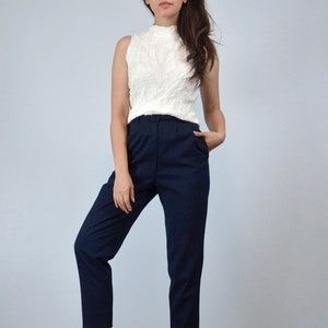 90s White Beaded Top, Medium | Vintage Glam Minimalist Sleeveless Shirt, M