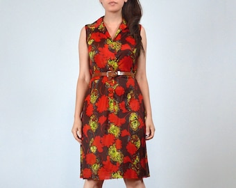 Vintage 60s Psychedelic Dress, S to M | Floral Print Shift Dress