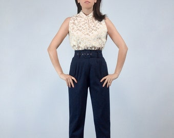 1960s Ivory & Gold Polka Dot Top, M | Vintage Sleeveless Tank