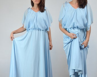 1970s Baby Blue Maxi Dress, Medium