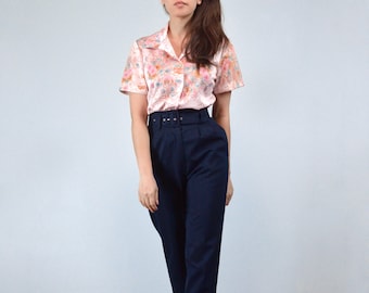 Retro 70s Pink Novelty Print Collared Disco Top, M