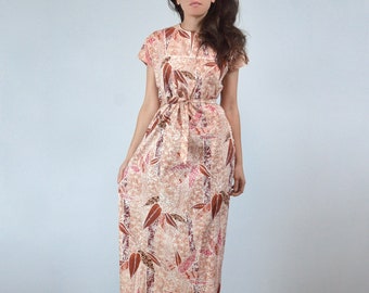 Vintage Hawaiian Dress, M | Tiki Cotton Lounge Vacation Dress