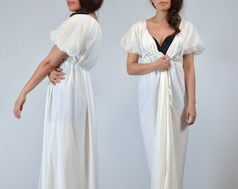 60s Sheer White Robe, M | Vintage Jenelle of California See  