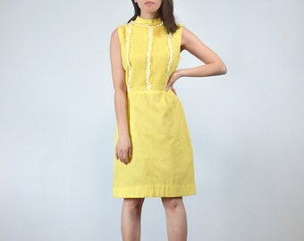 1960s Yellow Swiss Dot Dress, M | Sleeveless 60s Sundress