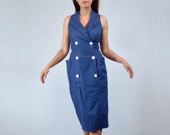 Vintage 80s Blue Cotton Sundress, XS