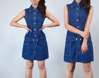 Vintage 1960s Mod Romper Playsuit, XS to S | Mini Dropwaist Skort
