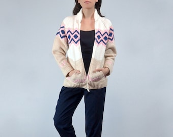 Vintage 80s Hand-Knit Cowichan Style Sweater, XS to S