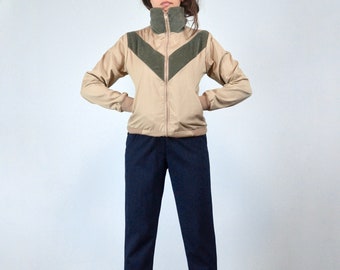 1970s Beige Chevron Stripe Fall Jacket, XS to S