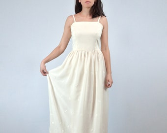 Vintage 70's Ivory Cream Maxi Dress, XS