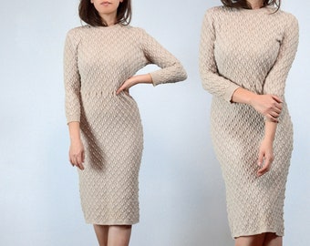 1960s Beige Knit Sweaterdress, Small