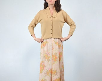 Wollen vest uit de jaren 50 en 60, M | Vintage gele knop omhoog Pinup trui