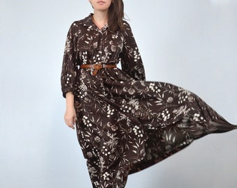 Vtg Floral Boho Tent Dress - Small to Large | 1970s A-line S M L