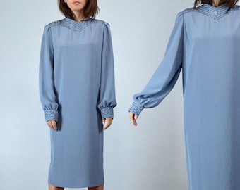 Vintage Beaded Dusty Blue Party Dress, L to XL