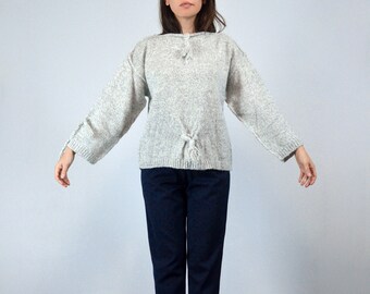 Vintage 80s Grey Knit Sweater, Medium to Large