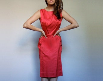 60s Red Cocktail Dress, Vintage 1960s Holiday Party Dress - Extra Small to Small XS S