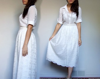 White Lace Skirt, Vintage 70s Aline Skirt - Extra Small XS