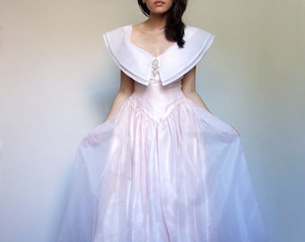 80s Princess Party Dress, Pale Pink Peter Pan Collar Costume - Extra Small XXS XS