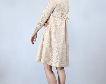 1960s Lace Babydoll Dress, XXS to XS | Ivory Boho Cocktail Mini