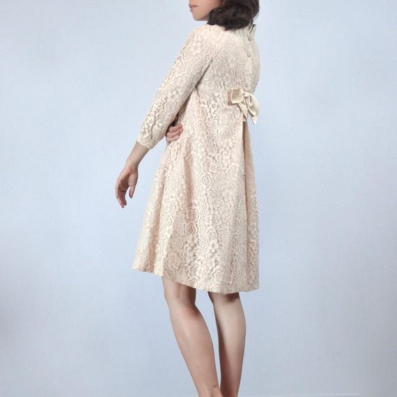 1960s Lace Babydoll Dress, XXS to XS | Ivory Boho Cocktail Mini