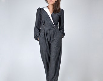 Vintage 80s Pinstripe Jumpsuit, XS to S