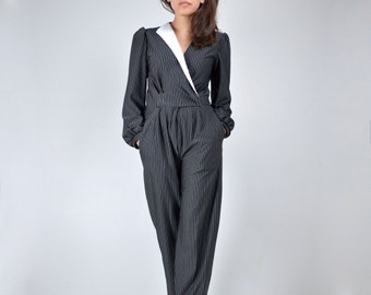 Vintage 80s Pinstripe Jumpsuit - Extra Small to Small XS S