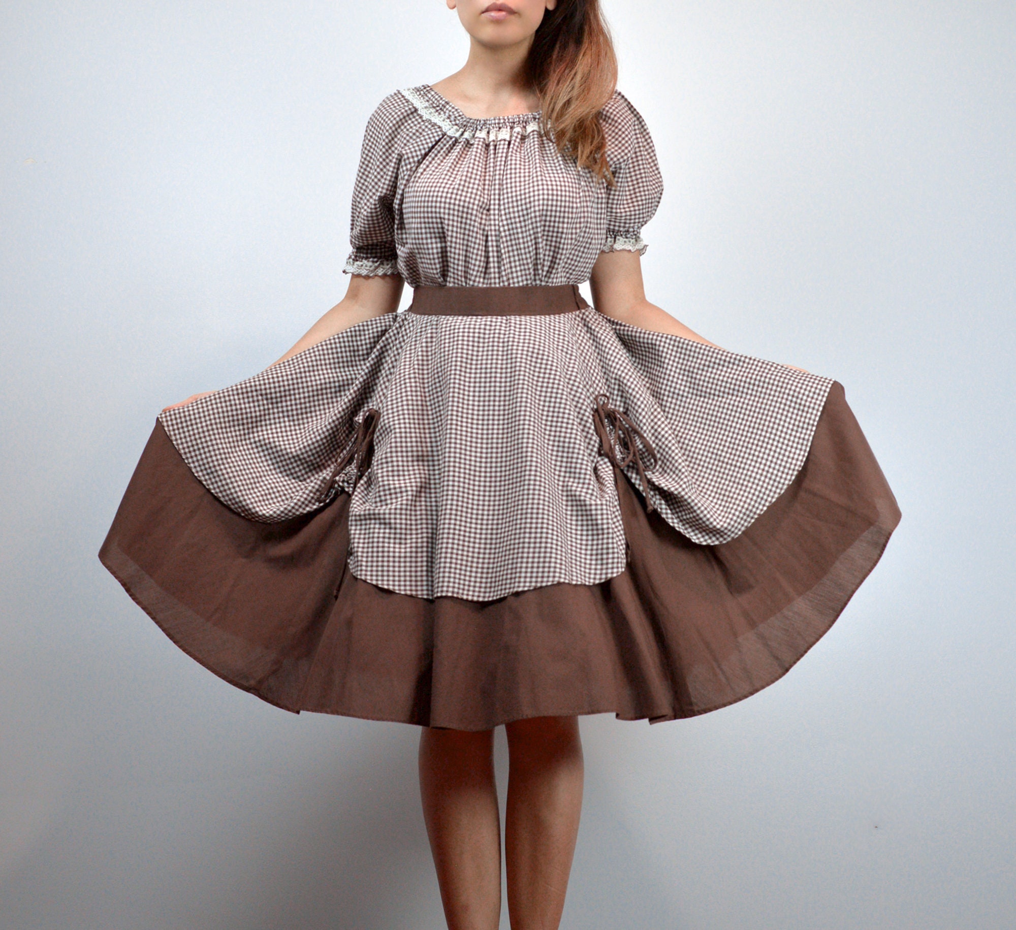 Vintage Circle Skirt Womens Western Full Skirt Gingham Swing Etsy