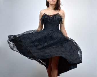 1980s Strapless Lace Dress, XS