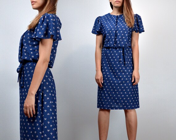 Navy Blue Dress Vintage Short Sleeve 