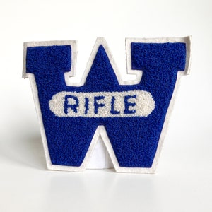 Vintage 1960 Blue W Letterman Patch, Large Rifle Badge