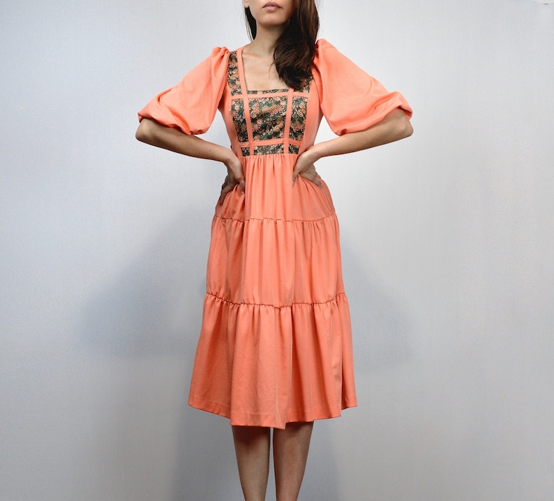 70s Peasant Dress Vintage 1970s Orange Prairie Dress With Etsy