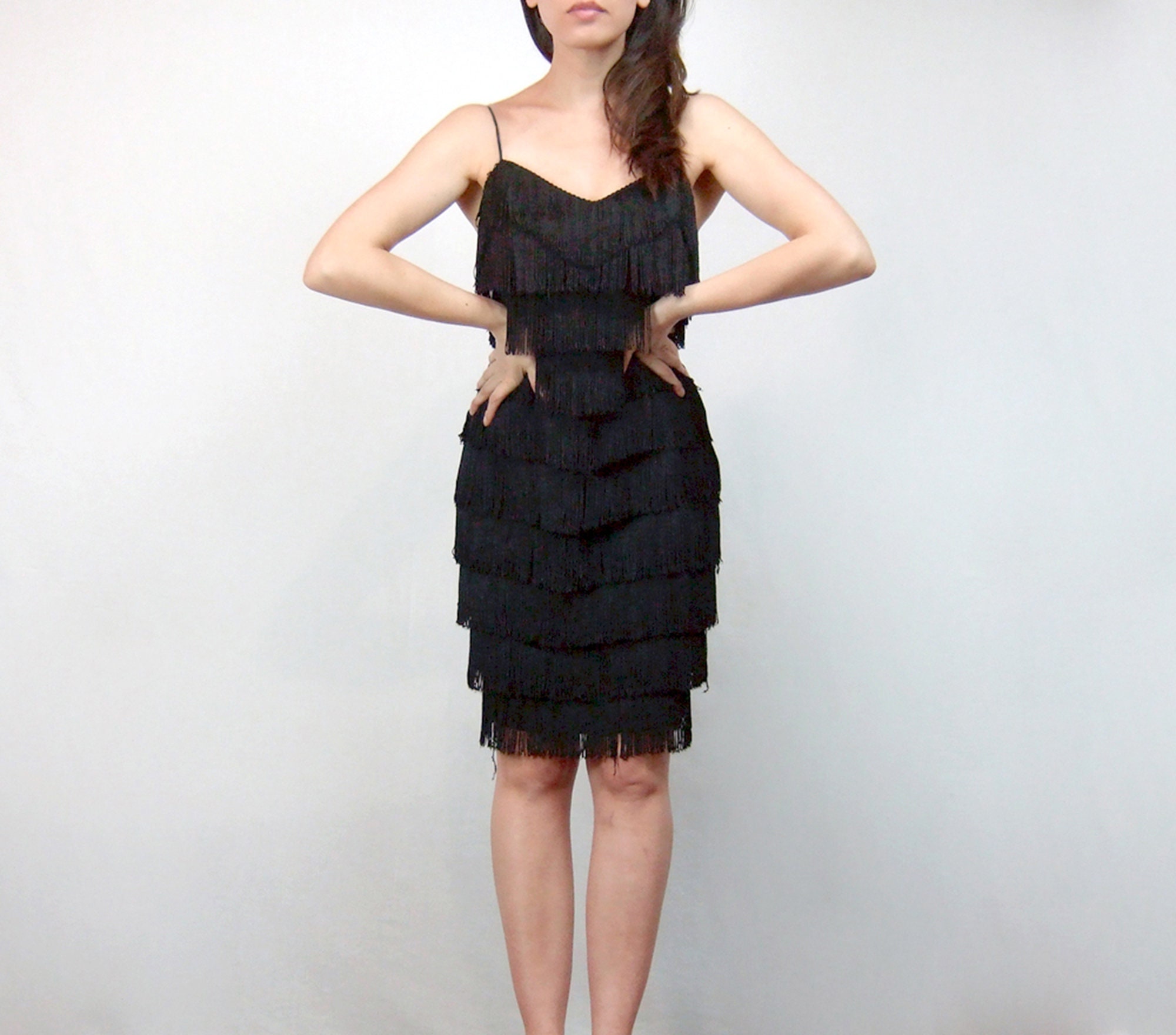 black tassel mini dress
