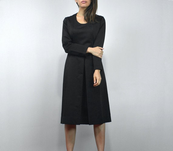 Vintage 70s Black Dress with Sleeves, Womens Box … - image 3
