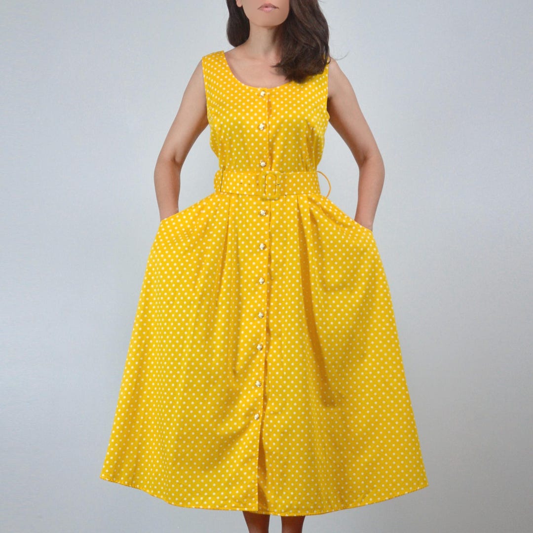 Vintage 80s Funky Yellow Silk Dress (M)