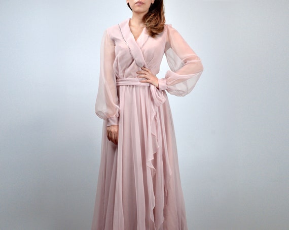 Sheer Long Sleeve Gown, Vintage Late 60s Early 70… - image 2