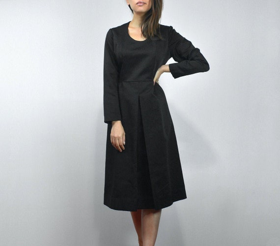 Vintage 70s Black Dress with Sleeves, Womens Box … - image 1