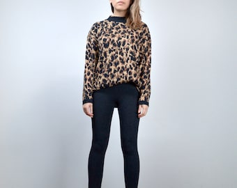 80s  Metallic Gold Bronze Leopard Sweater, S to M