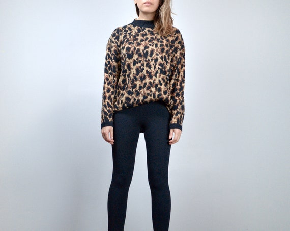 Vintage Metallic Leopard Print Knit Sweater, 80sG… - image 4
