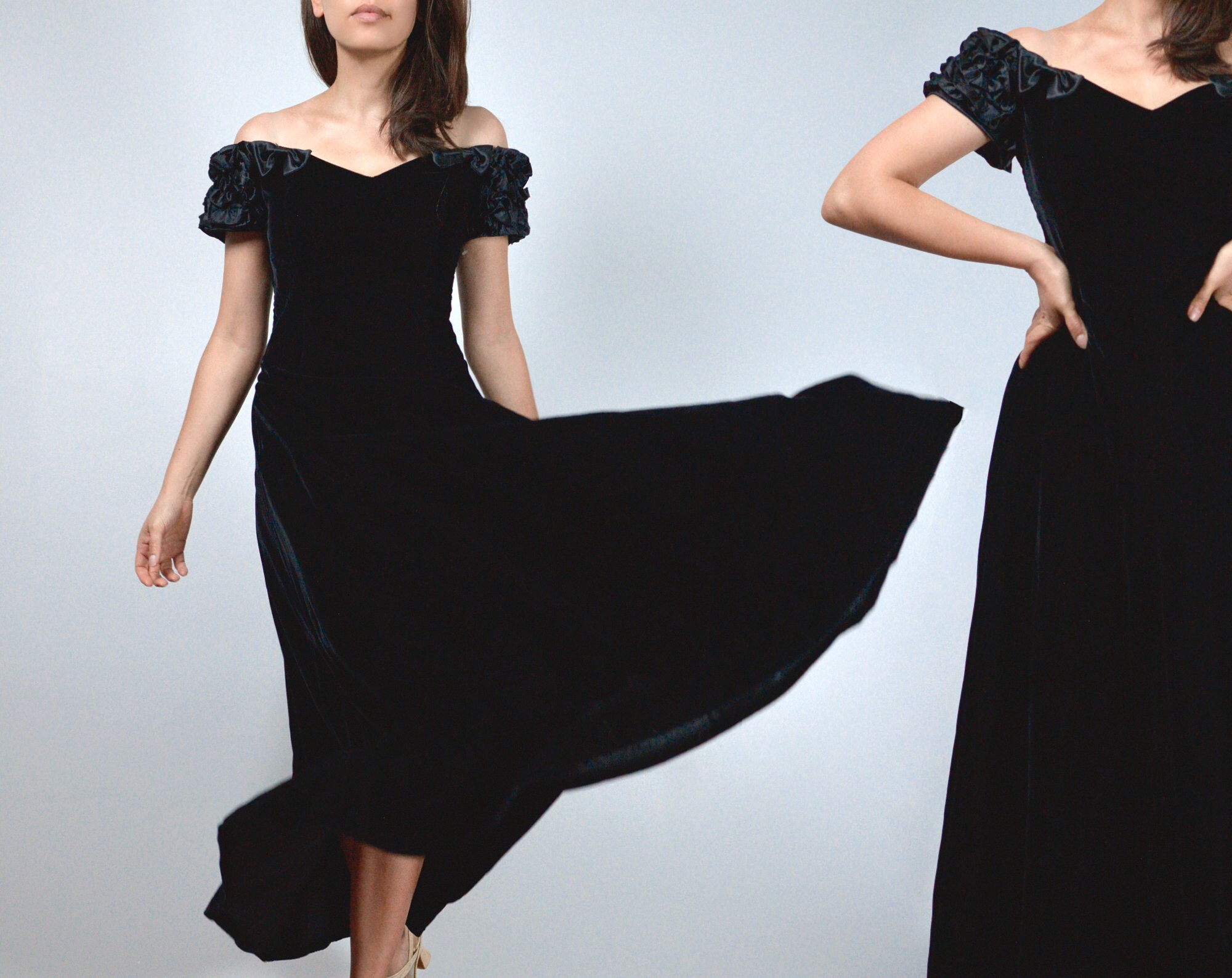 Off Shoulder Velvet Dress - Etsy Canada