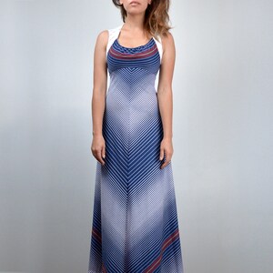 70s Sleeveless Chevron Maxi Dress, Striped Graphic Boho - Extra Small XXS XS