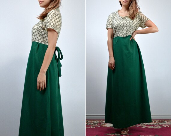 70s Green Maxi Dress Long Summer Dress 