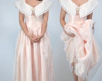 80s Party Dress, XXS to XS | Vintage Pale Pink Peter Pan Collar Princess Costume