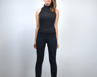 90s Beaded Turtleneck, XS to S | Vintage Black Sleeveless Going Out Top