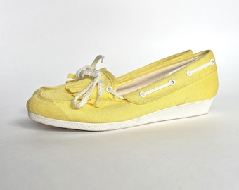 Yellow Canvas Shoes, Vintage Slip On Sneakers size 5.5