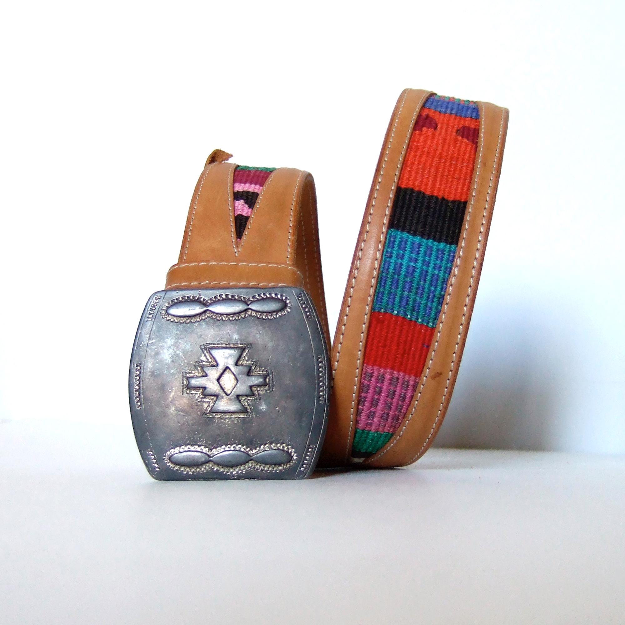 Southwest  Belt M/L Bohemian Leather Vintage Southwestern Leather Belt, S to M | Large Silver  main image 4