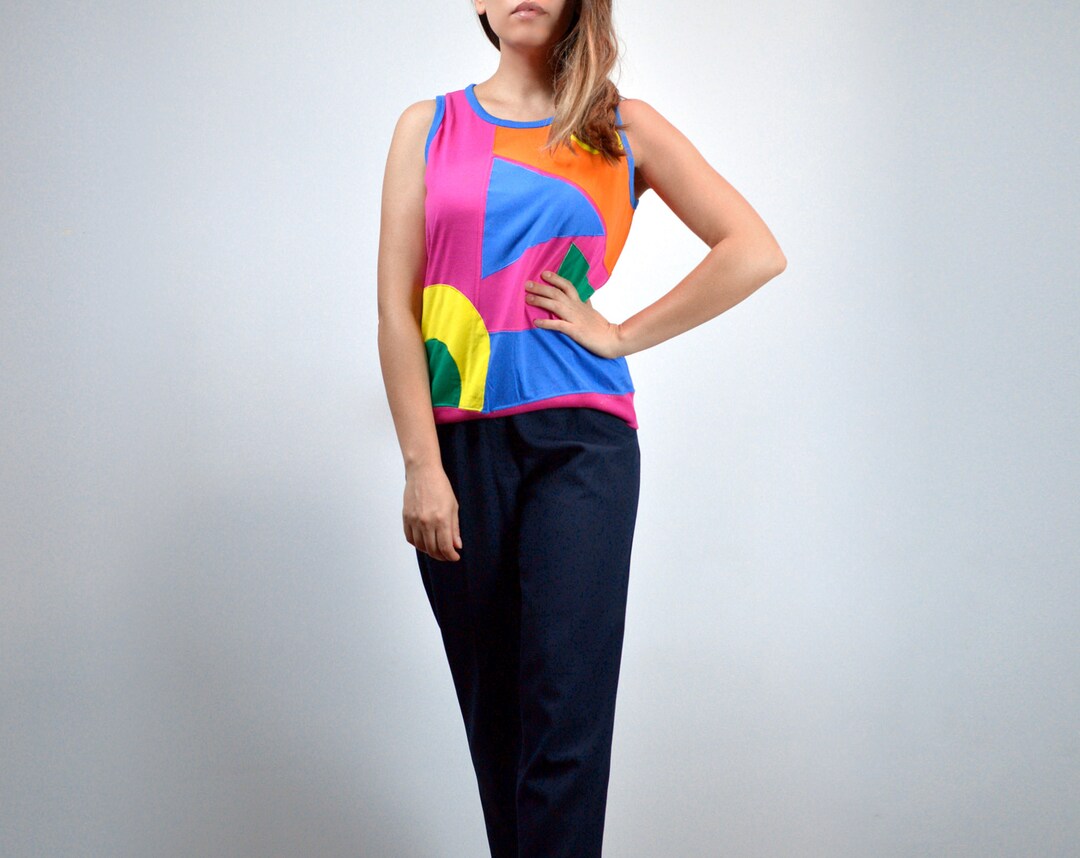 Vintage 80s Colorblock Tank Top, 1980s Colorful Top Medium M - Etsy