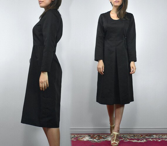 Vintage 70s Black Dress with Sleeves, Womens Box … - image 2