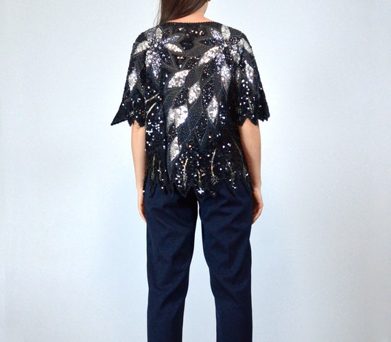 1980s Black and Silver Sequin Top, M | Vintage 80… - image 6
