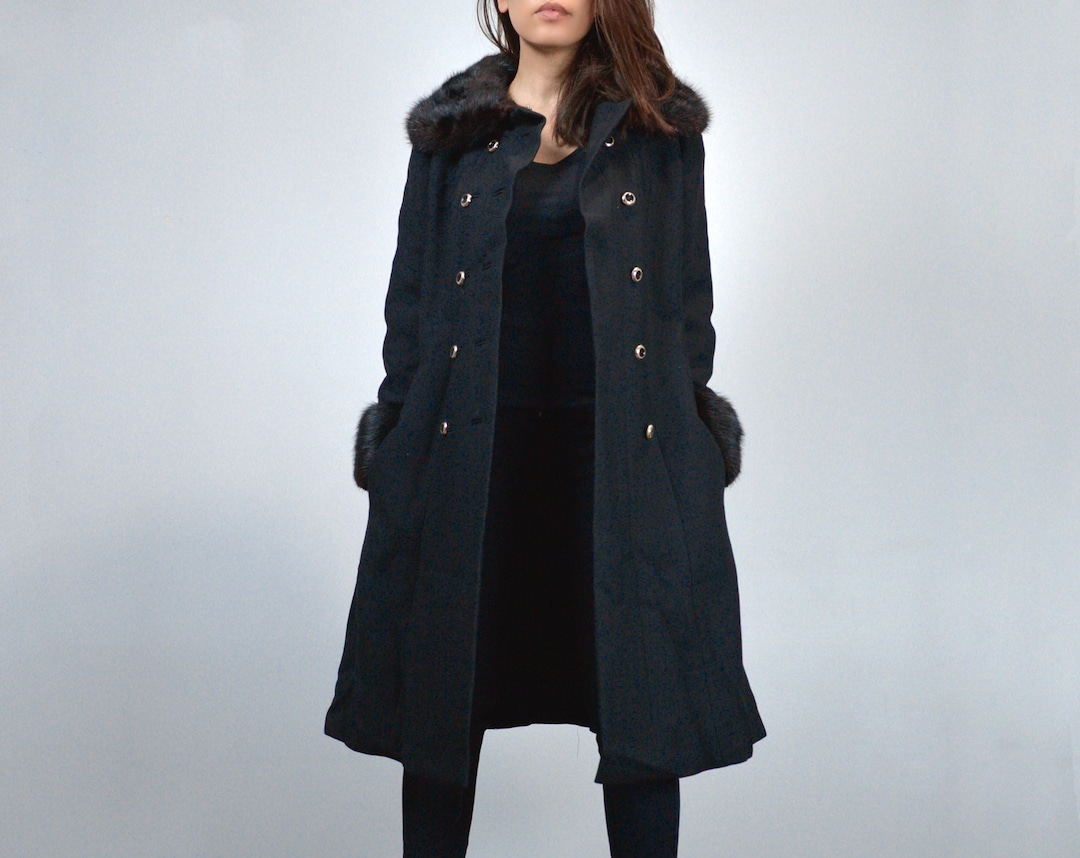 ジャケット・アウター Vintage Double Breasted Wool Long Coat Flared Maxi Wool Coat, Long Double Breasted Classic Jacket