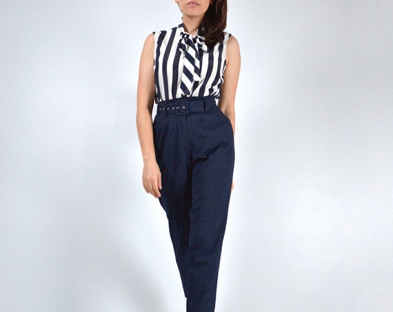 90s Tie Neck Button Up Blouse, Small to Medium
